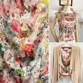 パリからの美しいシルクでノースリーブブラウス!『花柄・水彩画・ボートネック・インナー・１点のみ』の画像