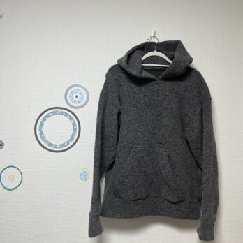 今日着たい大人服　プードルニットパーカー  ウール混　チャコールグレーの画像