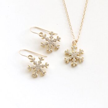 雪の結晶(L)  CZ 14Kgfネックレス＆ピアス(イヤリング) セット アレルギー対応　の画像