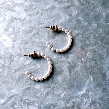 P509-ヴィンテージピアス U.S.A. 1980s Pearl Hoop Pierced Earringsの画像