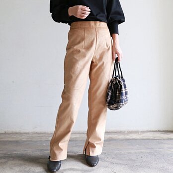【SALE！！】コーデュロイ すっきりスリット パンツ　ベージュ　0349BEの画像