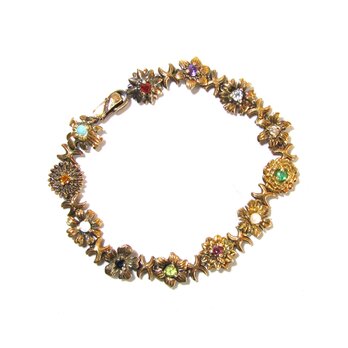60s Vintage Gold Tone Stone Flower Design Braceletの画像