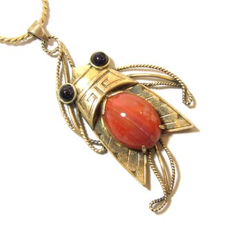 70s Vintage Stone Cicada motif Necklaceの画像