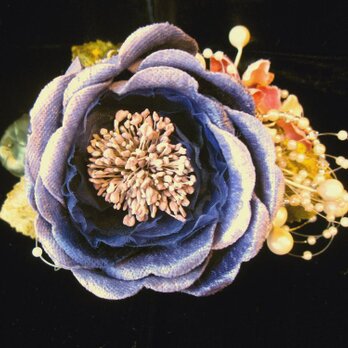 豪華布花コサージュ　ブルーグレーの画像