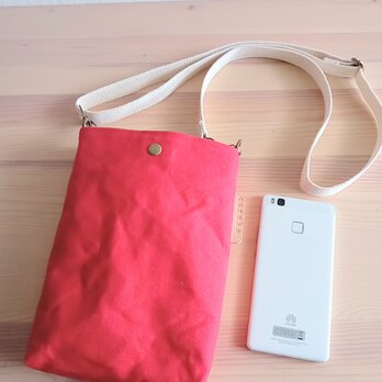 パラフィン加工帆布のスマホショルダーバッグ　《レッド》の画像