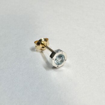 【 選べる誕生石 8角形一粒ピアス 片耳 】 高純度シルバー1000＋K18金具 誕生日 八角形 風水 運気の画像