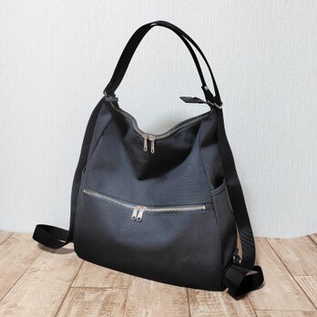 帆布の引っ張るだけリュック＆ショルダー（ブラック）の画像