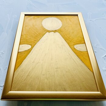 【勝利・金運】開運画「金富士A」縦・特大・原画・油彩絵画・壁掛け・額装の画像