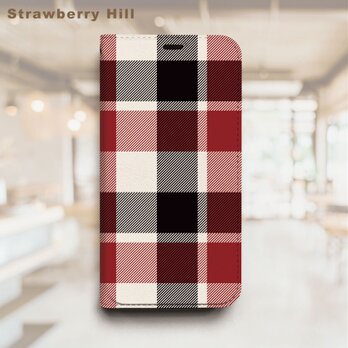 タータンチェック  ベルトなし 帯なし ベルトレス 手帳型 iPhone スマホ ケース カバーの画像