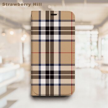 タータンチェック  ベルトなし 帯なし ベルトレス 手帳型 iPhone スマホ ケース カバーの画像