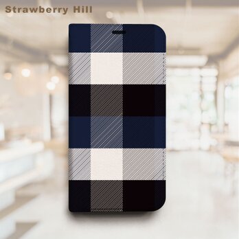 タータンチェック  ベルトなし 帯なし ベルトレス 手帳型 iPhone スマホ ケース カバーの画像