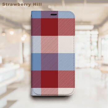 柔らかな ブロックチェックベルトなし 帯なし ベルトレス 手帳型 iPhone スマホ ケース カバーの画像