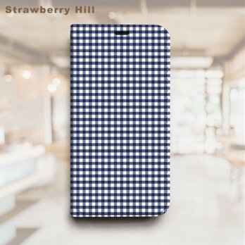 ギンガムチェック ベルトなし 帯なし ベルトレス 手帳型 iPhone スマホ ケース カバーの画像