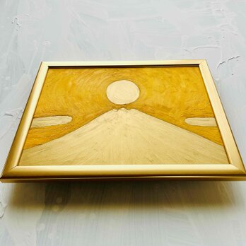 【勝利・金運】開運画「金富士2 山吹」横・特大・原画・油彩絵画・壁掛け・額装の画像
