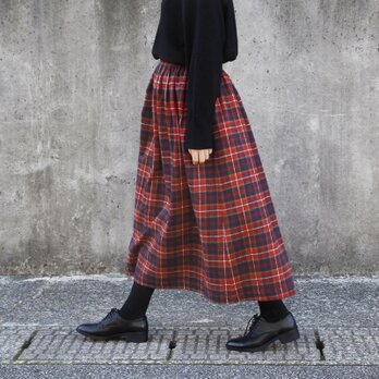 柔らかくて心地良い 上質な肌触り シャギーチェック スカート（バーミリオン）ポケット タータンチェック 起毛