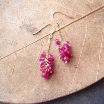 【K14gf】Ruby Chain Earrings／宝石質ルビー チェーンピアスの画像