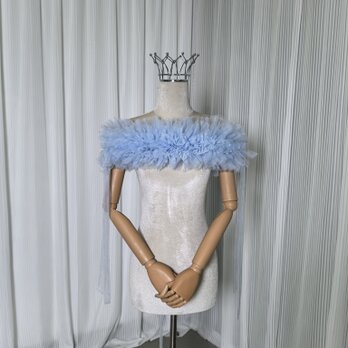 取り外しオフショルダー 爽やかで優しいブルー ラッフルフリル ビスチェ 編み上げ 前撮りの画像