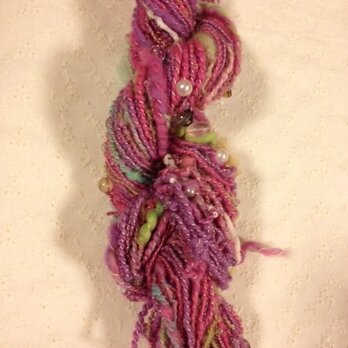 アートヤーン（手紡ぎ糸）紫系　約46ｍ、68ｇの画像
