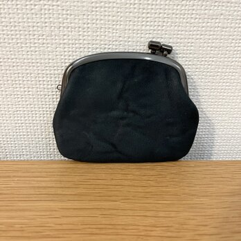手のひらサイズのぺたんこがまぐち（くしゅくしゅ紺色レザー）の画像