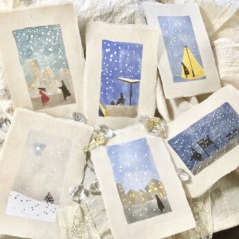 【受注生産】型染手漉き和紙絵はがき　雪の降る街　6種セットの画像
