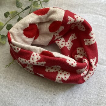 ハンドメイド☆犬用ネックウォーマーマフォン赤リボンＳサイズリバーシブルの画像