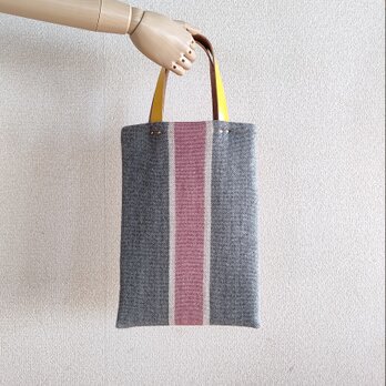 帆布＋織りのぺたんこバッグ　stripe-greyの画像