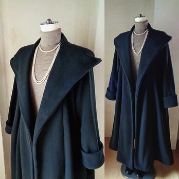 sold 魔法使い♥黒♥ビッグフード ローブコート♥ふんわりアンチピリング加工 上質フリースの画像