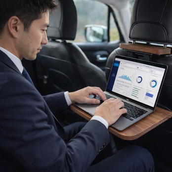 ☆タイムセール【ウォールナット】後部座席用の車載デスク 車中泊 キャンプ テーブル オンラインミィーティング