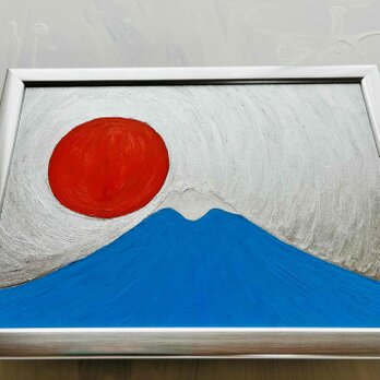 【開運・仕事・学業運】「青富士3」特大・油彩・額装・原画・風水の画像