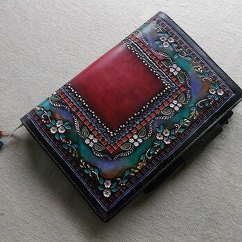 ほぼ日手帳カズン対応　Ａ５サイズ手帳カバー　レザー　刻印＆拭き染めの画像