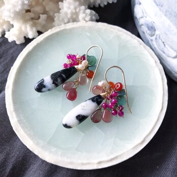 【K14gf】ゼブラジャスパーとアンデシンのピアス(イヤリング)の画像
