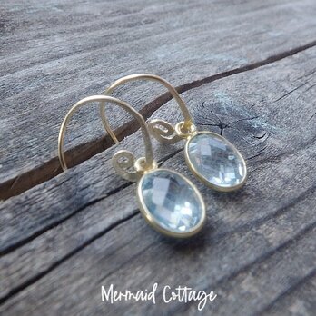 *14kgf*Framed Blue Topaz Swirl Earrings☆ 宝石質ブルートパーズの渦巻きピアス⭐︎の画像