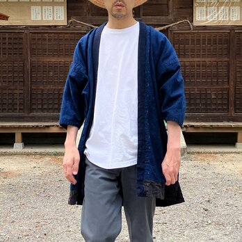 藍染 木綿 野良着 ジャパンヴィンテージ 着物生地 縞模様 古布 リメイク素材 昭和レトロ 大正古着の画像