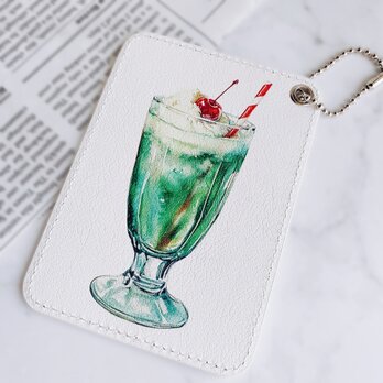 【icカードケース】喫茶店　クリームソーダのパスケース　 定期券入れ　メロンソーダ　ソーダ水の画像