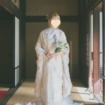 実例写真！打掛 着物 オーバードレス シャンパン色 ソフトチュール レース羽織 お色直し 精緻な刺繍の画像