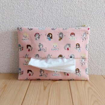 大きめティッシュポーチ　フラット　16cm　内ポケット　女の子　ピンク　　894の画像