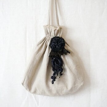 「Dahlia bag-01」リネンブローチ付きバッグ