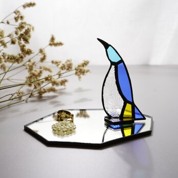 【ステンドグラス】アクセサリートレイ_ペンギン_鏡_小物置きの画像