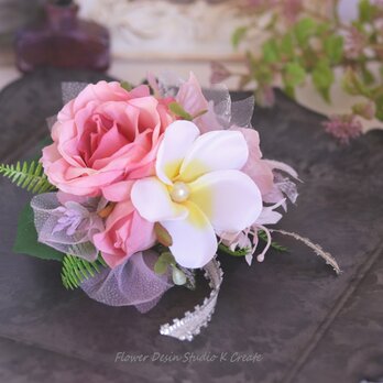 クリスマスに♡ピンクの薔薇とプルメリアの髪飾り　ヘアクリップ　ポインセチア　ピンク　フラダンス　発表会　クリスマス　ダンス　の画像