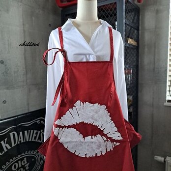 【sale】【背中がかわいい】エプロンドレス：ボルドー：キスマーク：コットン【0744】の画像