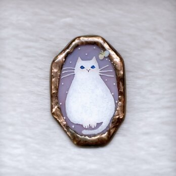 白ねことちょうのブローチ　ステンドグラスブローチの画像