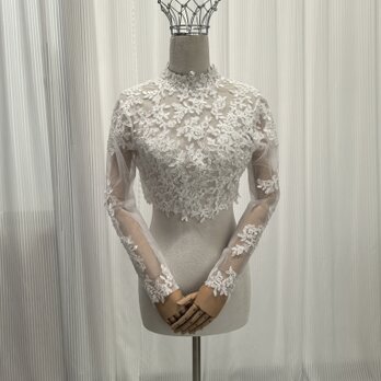 ボレロ ロングスリーブ キラキラスパンコール ハンドメイド くるみボタン ウェディングドレスの画像
