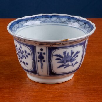 古伊万里 染付 芙蓉手花鳥文 向付 江戸後期 E1188Cの画像