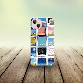 iPhoneケース（ハードケース）【ほのぼのにゃんこ（切手風デザイン）】（名入れ可）の画像