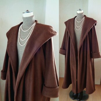 sold 魔法使い♥ビッグフード ローブコート♥チョコブラウン♥アンチピリング加工 ふんわり上質フリースの画像