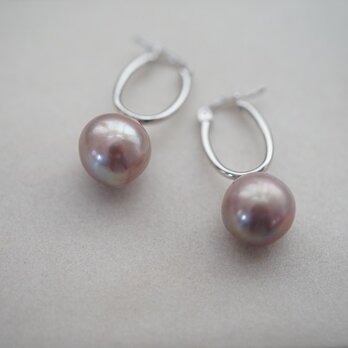 【drop】silver925 バロックパールフープピアス ２（pink gray）の画像