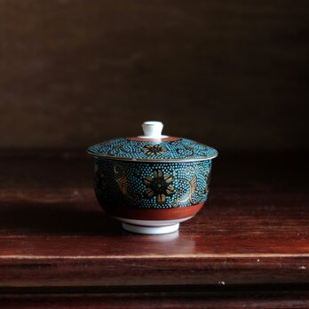 青粒と金の花唐草◆九谷焼　青粒金彩蓋付湯呑み　器　暮らし　茶器　古民家　工芸品　昭和レトロ #2の画像