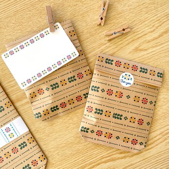 北欧フラワーのミニ平袋〈5枚入〉ぽち袋 お年玉 封筒 マチなし紙袋 ペーパーバッグ ギフト ラッピング おしゃれ レトロの画像