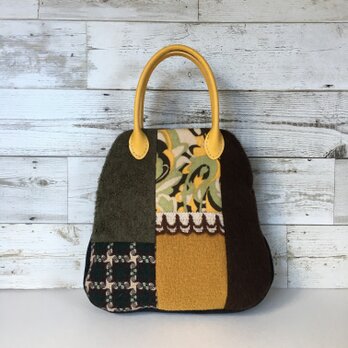 ウールボストンバッグ　グリーンとブラウン