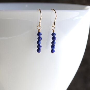 天然石ラピスラズリ 極小ラインピアス／イヤリング 14Kgf オフィスにも — at the office —